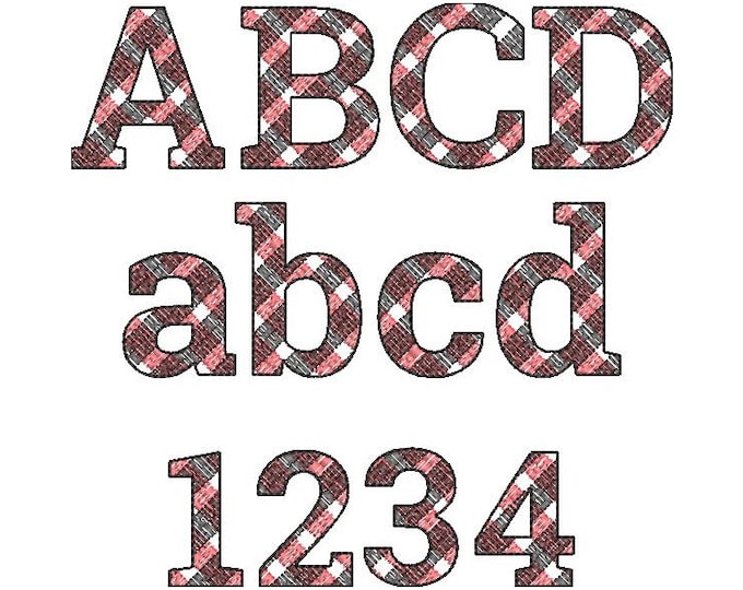 MINI Buffalo Tartan Font plaid gingham light sketch outline alphabet letters machine embroidery designs many small sizes up to 2.8in BX incl