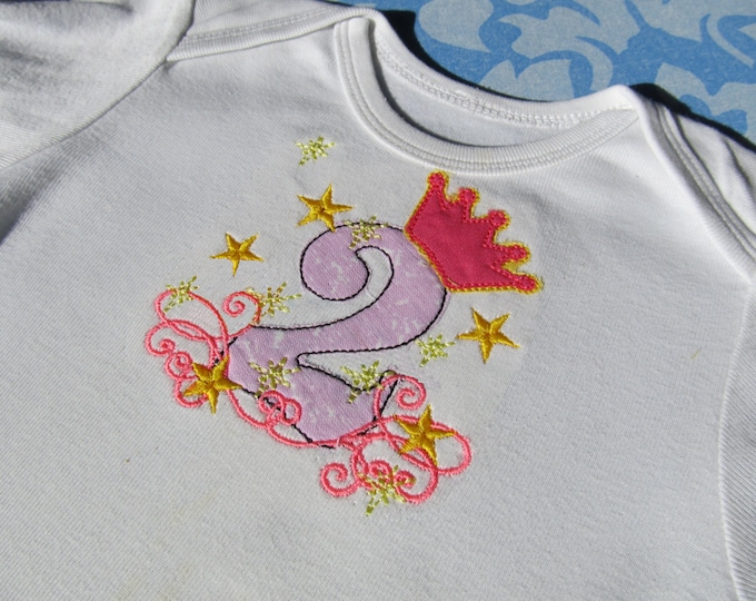 Princess Birthday Crown Numbers Bean-stitch, machine embroidery applique designs - 4, 5   inches