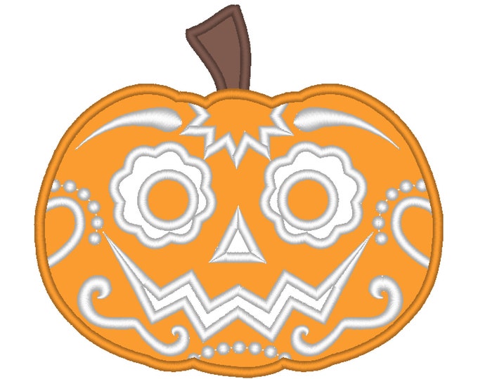 Pumpkin Calavera skull  Applique Design ~ Fall Pumpkin - awesome pumpkin embroidery, pumpkin applique, little pumpkin princess