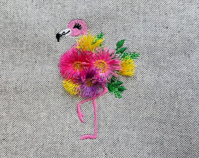 Mini hoop 4x4 Flamingo floral bouquet machine embroidery designs Flamingo fringed fluffy flowers pretty floral flamingo