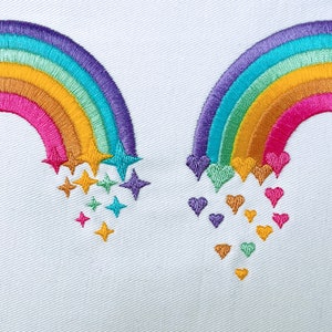Cute Rainbows set of two Rainbow with falling stars and rainbow with falling hearts rainbow machine embroidery designs size 3.5, 4, 5 inches by Artapli embroidery formats PES HUS JEF EXP DST VIP VP3 XXX