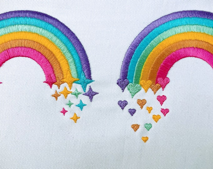 Cute Rainbows set of two Rainbow with falling stars and Rainbow with falling hearts rainbow machine embroidery designs size 3.5, 4, 5 inches