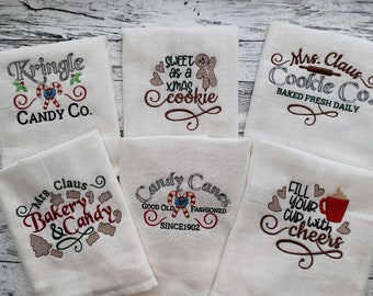 Merry Christmas kitchen baking kids cookies SET of 6 designs Kitchen towel cute quotes dish towel apron machine embroidery designs 4x4, 5x7