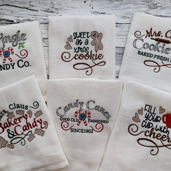 Merry Christmas kitchen baking kids cookies SET of 6 designs Kitchen towel cute quotes dish towel apron machine embroidery designs 4x4, 5x7