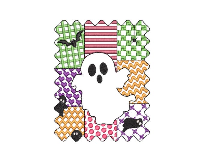 Halloween Ghost Boy patchwork patterned cute Ghost kids boys machine embroidery designs sizes 4 up to 7 inch scary spooky design