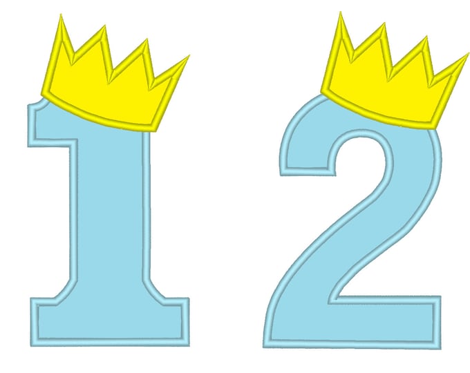 King Birthday Crown Numbers embroidery applique designs for Boy birthday shirts sizes 4, 5, 6 inches King Crown machine embroidery designs