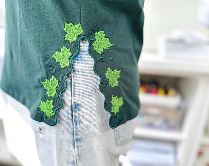 Floral Ivy Leaf Vine Leaves scallop edge side bow split seam machine embroidery designs multiple sizes outfit t-shirt sweatshirt flowered