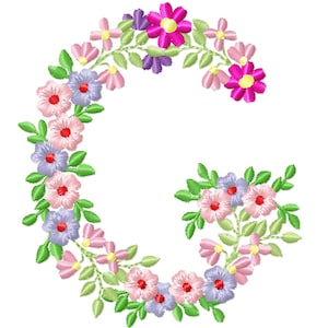 País Floral letra G jardín bandera monograma flores flor floreada Font máquina bordado diseños monograma G sólo 3.5, 4, 5, 6, 7, 8 in