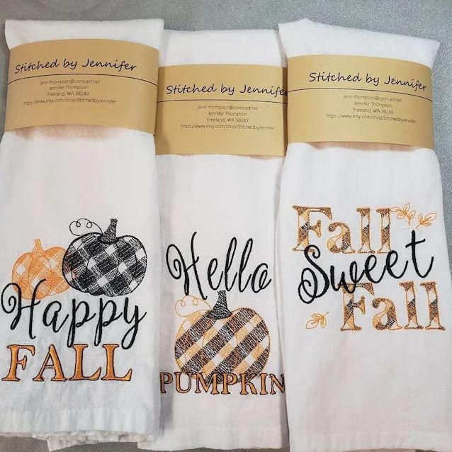 2pcs Fall Pumpkin Saying Kitchen Dish Towels Set Autumn Buffalo