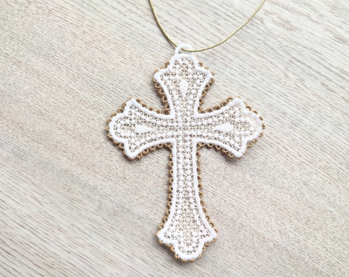 Lace Cross FSL free standing lace, Christian Cross lace ornaments charm bookmark necklace pendant machine embroidery designs assorted sizes