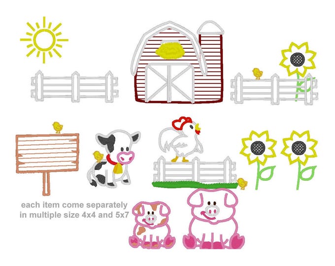 Cute Animal Farm Big Set Applique kids baby boys girls Chicken Pig Cow machine embroidery designs multiple sizes for hoop 4x4, 5x7, 6x10