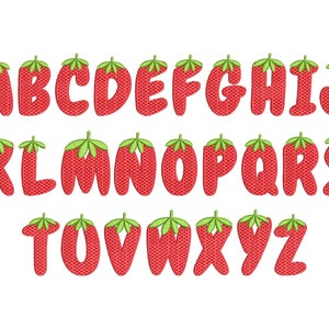 Tutti Frutti Strawberry berry FONT diseños de bordado de máquinas en tamaños variados letras divertidas del alfabeto A-Z niños nombre monograma, BX incluido