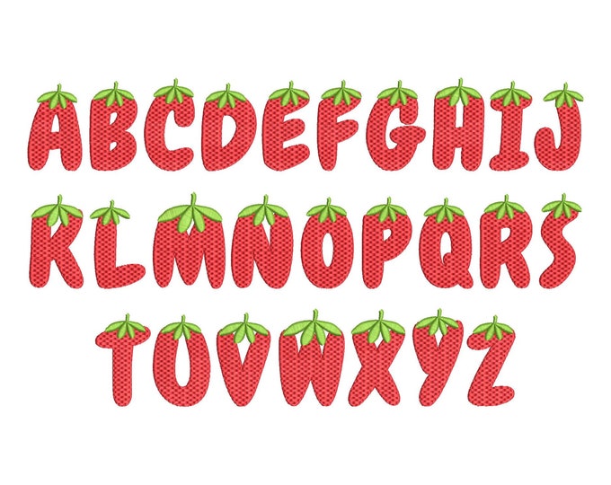 Tutti Frutti Strawberry berry FONT machine embroidery designs in assorted sizes funny alphabet letters A-Z kids name monogram, BX included