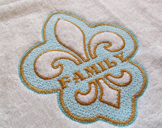 Embossed Towel Fleur de Lis embroidery split design, mini font included, machine embroidery designs for hoop 4x4, 5x7 personalized gift idea