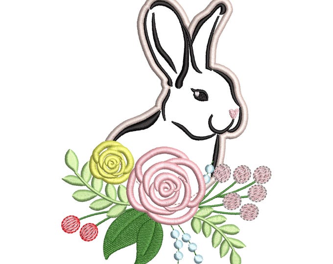 Easter Bunny flower bouquet shabby chic Bunny outline Applique kids farm sweet home Machine embroidery designs many sizes 4 up to 8 inch