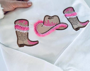 Pretty Cowgirl cowboy Boots and Hat fringed fluffy fringe kids Applique SET of 2 single designs machine embroidery designs sizes 3 to 7 inch