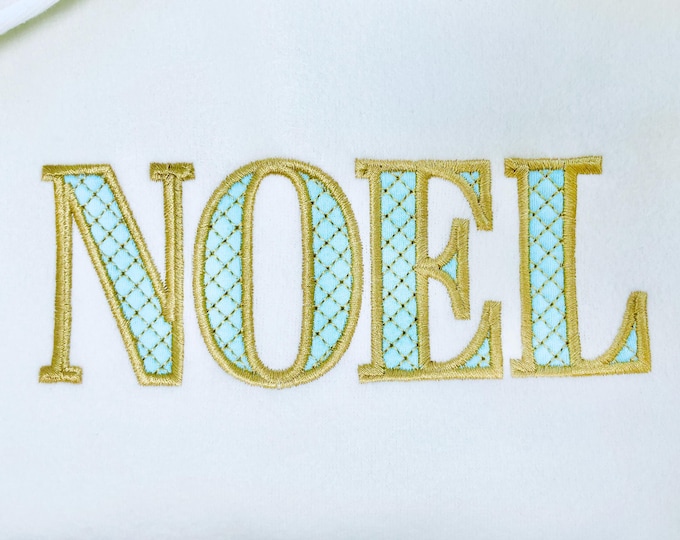 Elegant Font Noel check and outline Block Font Applique Alphabet Monogram machine embroidery designs big sizes 2.9 up to 5.2 inch, BX