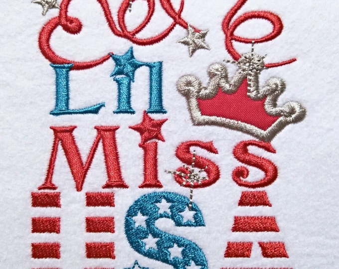 Lil miss USA, hearts and crown, patriotic independence day machine embroidery applique designs - 5x7 multiple sizes INSTANT DOWNLOAD