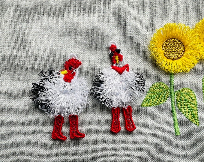 Fringe Chicken chick Cute Fluffy earrings charm necklace pendant FSL freestanding lace machine embroidery designs fur fuzzy farm bird