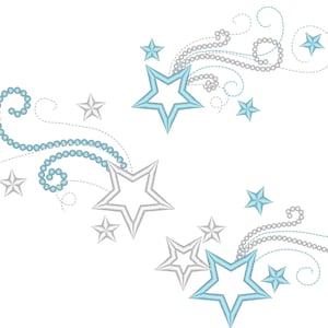 Shooting swirly stars - Set of 3 different and in multiple sizes machine embroidery designs, add-ons, swirl curl flying star firework