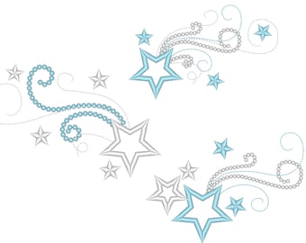 Shooting swirly stars - Set of 3 different and in multiple sizes machine embroidery designs, add-ons, swirl curl flying star firework