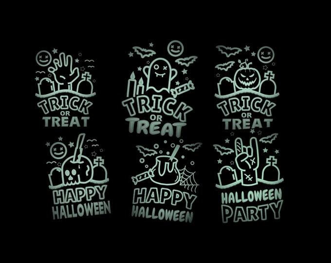 Trick or treat Happy Halloween party SET of 6 Glow in the dark special thread machine embroidery designs spooky scare pumpkin Jack O Lantern
