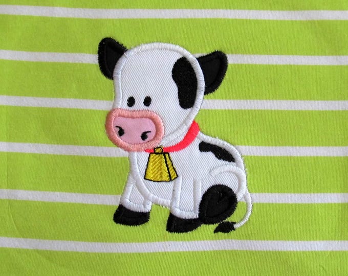 Cow Farm Animal applique Baby Cow Calf with bell kids machine embroidery designs sizes for hoop 5x7