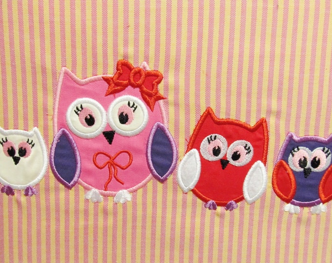 Girls mini owls machine embroidery appliqué designs, 4 types f separate files, Mini sizes for hoop 4x4 INSTANT DOWNLOAD
