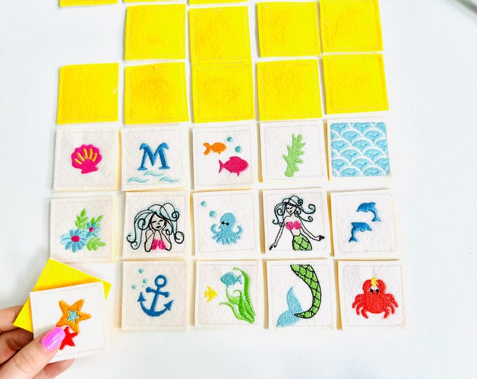 Memory game MERMAID Beach in the hoop machine embroidery designs download for hoop 4x4  5x7 and 6x10 kids girls matching game ITH gift idea