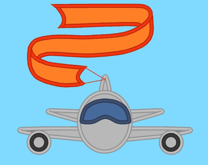 Airplane with banner and without Applique machine embroidery designs in assorted sizes for hoop 4x4, 5x7 kids baby boy flying plane
