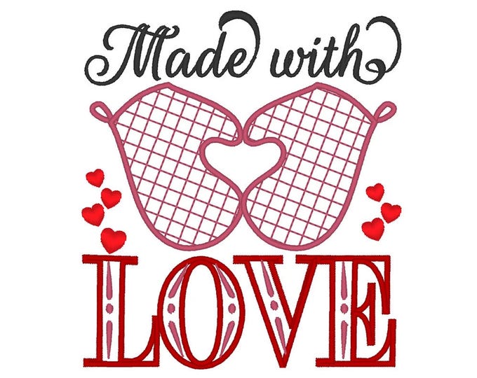 Made with Love Kitchen cute quote saying tea towel dish towel apron machine embroidery designs sizes for hoop 4x4 and 5x7