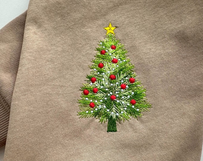 Extra fluffy vintage Classy Christmas tree Christmas lights Holiday Merry Christmas machine embroidery designs size 5, 6, 7 inches Clothing