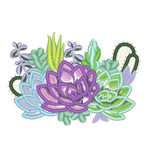 Succulents and cactus Succulent flower floral bouquet applique machine embroidery designs 4, 5, 6, 7in succulent plant INSTANT DOWNLOAD