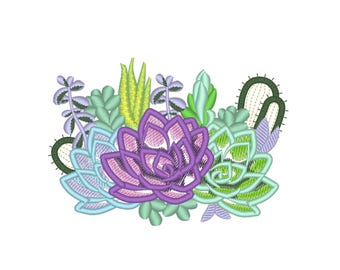 Succulents and cactus Succulent flower floral bouquet applique machine embroidery designs 4, 5, 6, 7in succulent plant INSTANT DOWNLOAD