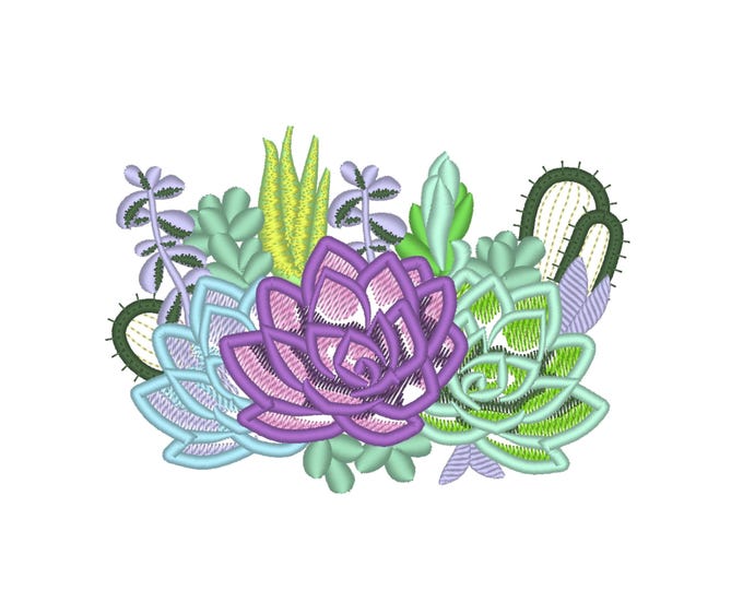 Succulents and cactus Succulent flower floral bouquet applique machine embroidery designs 4, 5, 6, 7in succulent plant INSTANT DOWNLOAD