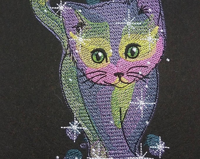 Galaxy cat , sparkling stars cat  embroidery designs, rainbow embroidery, rainbow designs, unicorn pattern 4x4 and 5x7