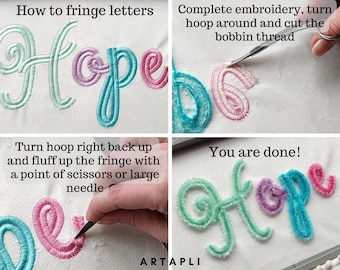 Big Fringe extra fluff! Fringed FONT alphabet letters machine embroidery designs in assorted maxi sizes kids girly pretty fluffy letters, BX
