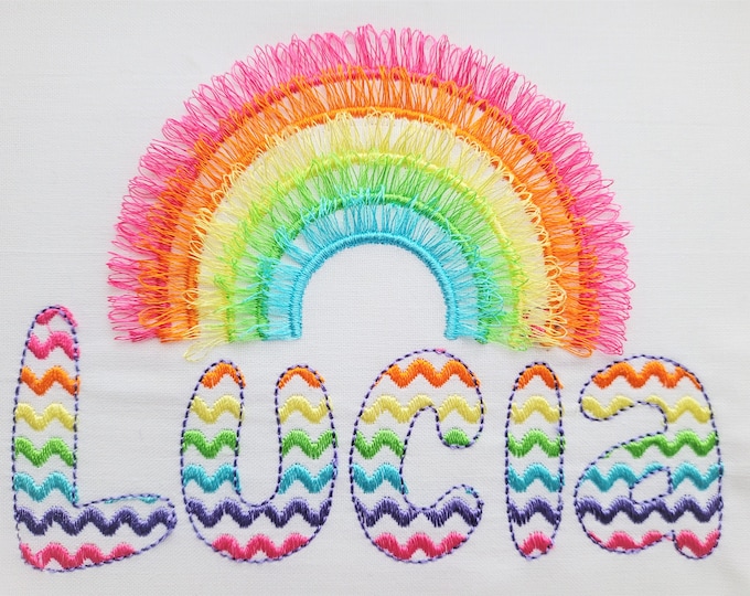 RIC RAC patterned Font monogram alphabet letters machine embroidery designs and raggedy applique designs colorful ruffle font BX included