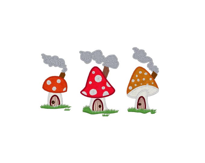 Gnome summer house SET of 3 types kids baby Mushroom fly-agaric machine embroidery designs Applique and fill stitch designs for hoop 4x4 5x7