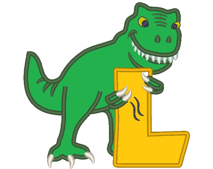 T-rex dinosaur Birthday only one LETTER L machine embroidery Birthday outfit designs - for hoops 4x4, 5x7, 6x10  INSTANT DOWNLOAD