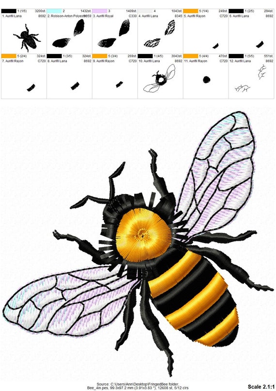 Fringed Bee Cute Honeybee Insect Machine Embroidery Designs 3.5, 4