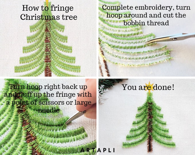 Fringed fluffy Christmas tree ITH in the hoop cute fluffy fringed spruce machine embroidery designs in assorted sizes kids funny merry Xmas