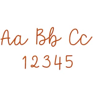 May include: A white background with the letters Aa, Bb, and Cc in a cursive font, along with the numbers 1, 2, 3, 4, and 5. The letters and numbers are in a warm, orange-brown color.