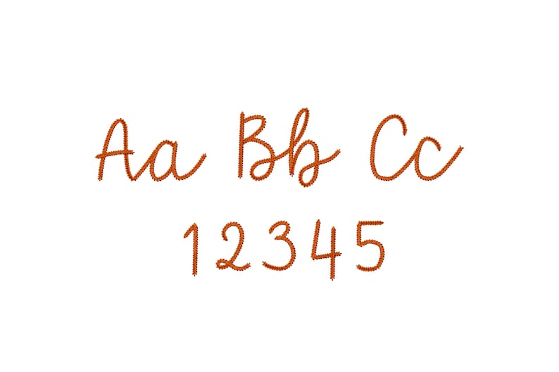 May include: A white background with the letters Aa, Bb, and Cc in a cursive font, along with the numbers 1, 2, 3, 4, and 5. The letters and numbers are in a warm, orange-brown color.