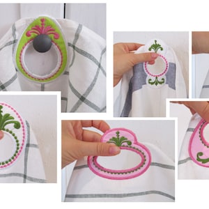 Towel hanging holes, 6 types - "In The Hoop" machine embroidery design, ITH project 4x4 and 5x7 INSTANT DOWNLOAD