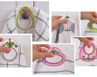 Towel hanging holes, 6 types - "In The Hoop" machine embroidery design, ITH project 4x4 and 5x7 INSTANT DOWNLOAD