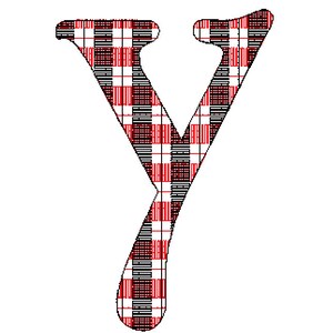 Pode incluir: Uma letra Y em xadrez vermelho e preto. A letra est&aacute; em um tipo de letra em negrito e estilizado.
