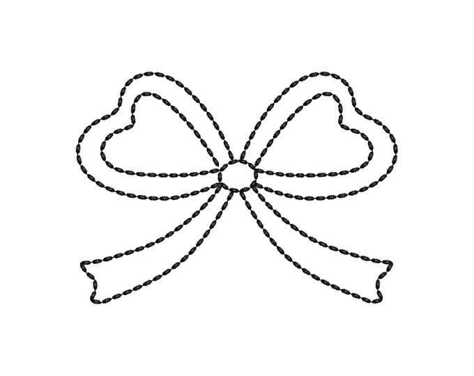 Hand stitch effect Bow outline machine embroidery designs sizes 4 up to 7 inch kids girls baby Bow Ribbon silhouette seed stitch design