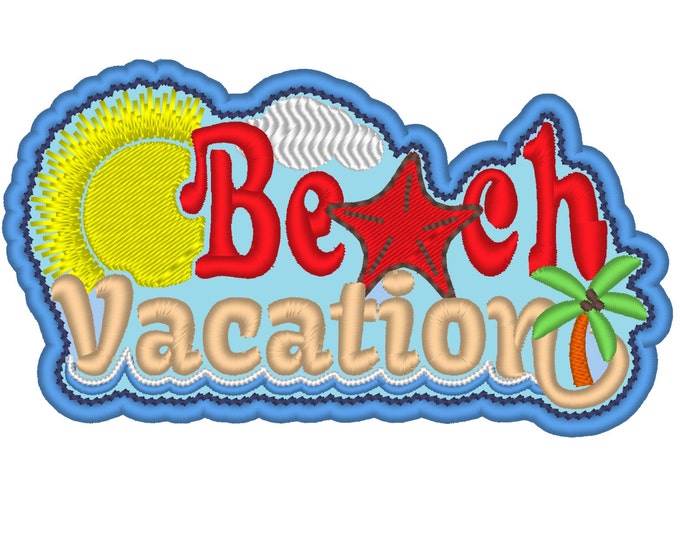 Cool Shades Beach Vacation Title patch design - for hoop 4x4, 5x7  INSTANT DOWNLOAD