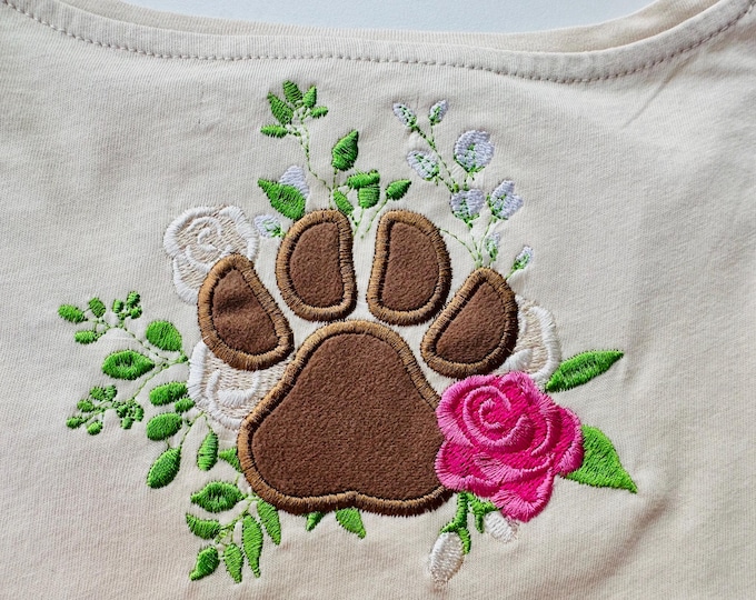 Floral Puppy Paw Applique Rose bouquet garden flower pet Dog Paw machine embroidery designs assorted sizes 4, 5, 6 inch for hoop 4x4, 5x7